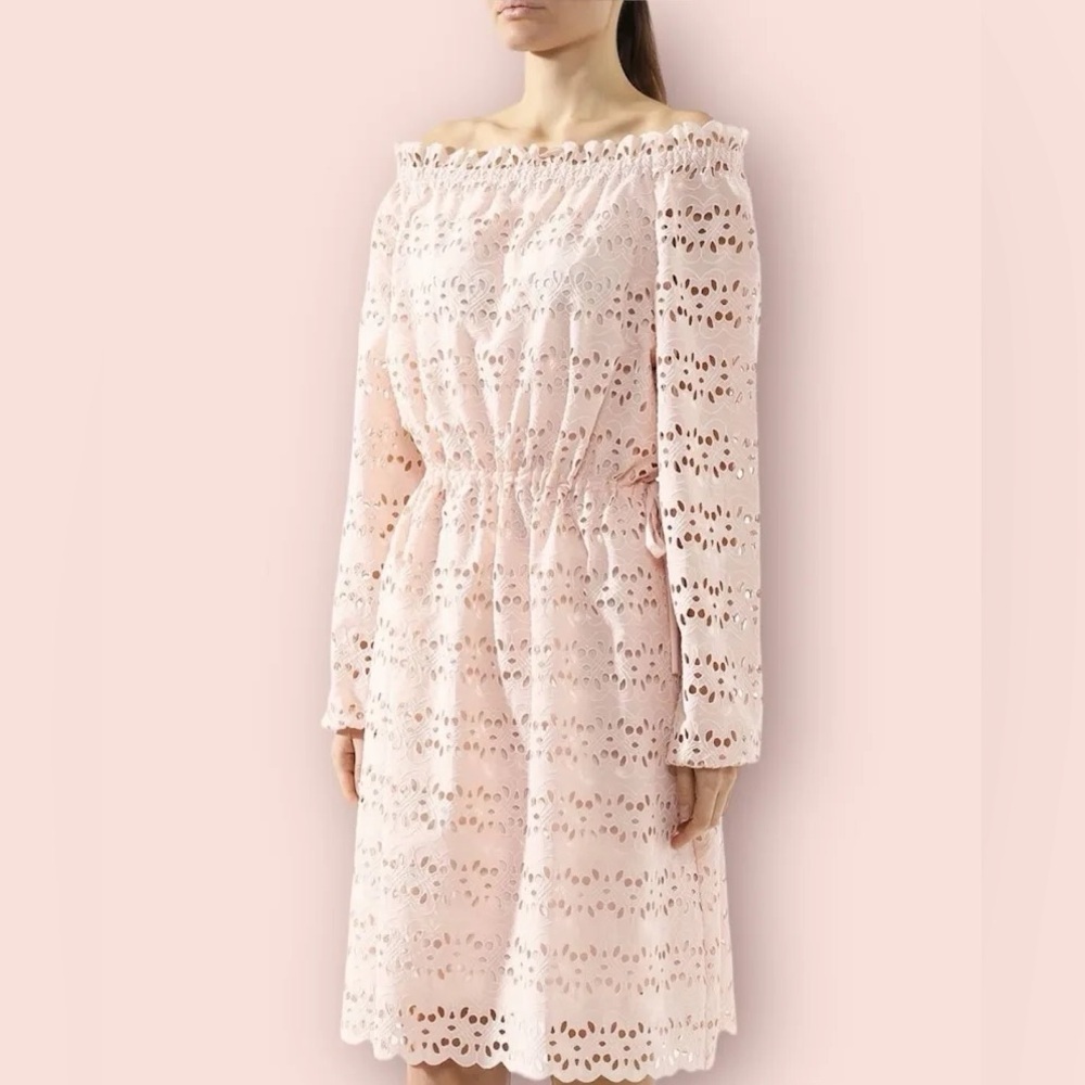 NWOT Escada sport light pink lace eyelet dress deartie mallow off shoulder 42